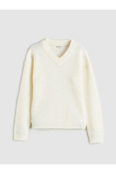 LC Waikiki Lcw Kids V-Neck Pullover Embroidered Girls' Knitwear Sweater