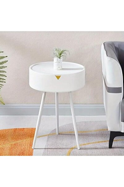 Twinkle Mart Round End Table with Triangle Metal Legs and Storage Shelf