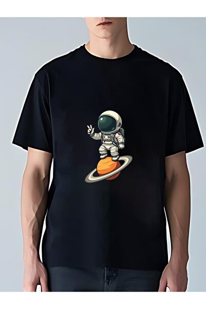 MIXSNOW تي شيرت رجالي كبير الحجم برقبة مستديرة: رائد فضاء وكوكب - 100٪ قطن نا...