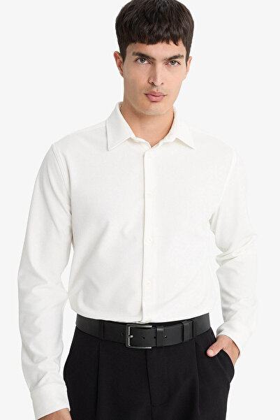 DeFacto slim fit Dar croială Cămașă albă pentru bărbați cu guler polo bumbac ...