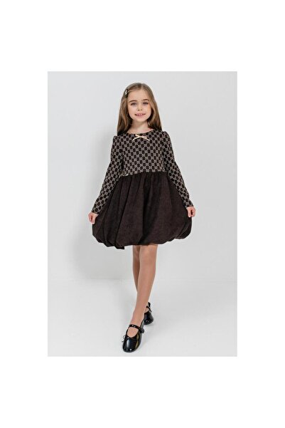 SUZIE Rochie pentru fete cu fustă bufată — Ciocolată