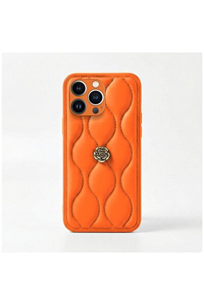 Zebana Apple iPhone 15 Pro Max Compatible Case Camellia Leather Case Orange