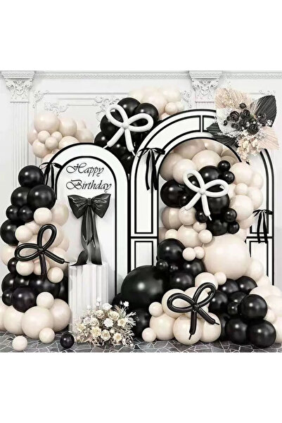 Generic 112-pcs Black Beige Latex Decorative Balloon Arch Garland Set Wedding Birthday Bachelorette Party