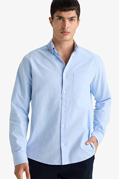 DeFacto Regular Fit Polo Yaka Oxford Mavi Erkek Gömlek A8028AX/BE196