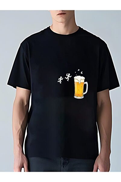 MIXSNOW Men's Oversize Round Neck T-Shirt: Beer Mug Stick Figures- 100% Cotto...