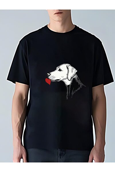 MIXSNOW تي شيرت رجالي كبير الحجم برقبة مستديرة: قلب جرو - 100٪ قطن ناعم ومريح...