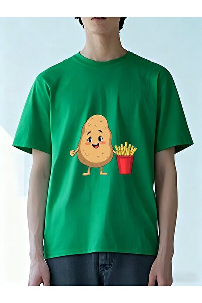 MIXSNOW تي شيرت رجالي كبير الحجم برقبة مستديرة: Potato & Fries - 100٪ قطن ناع...