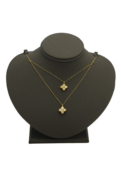 Gold تشوكر طبقتين بقلائد زهور مرصعة - 1.71 جرام، عيار 18 قيراط