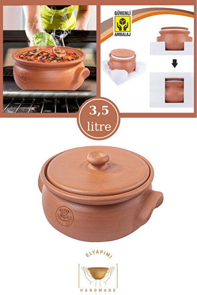 Epilons وعاء طهي مصنوع يدويًا بغطاء من الطين، حجم صغير مبطن سعة 3.5 لتر (في ص...