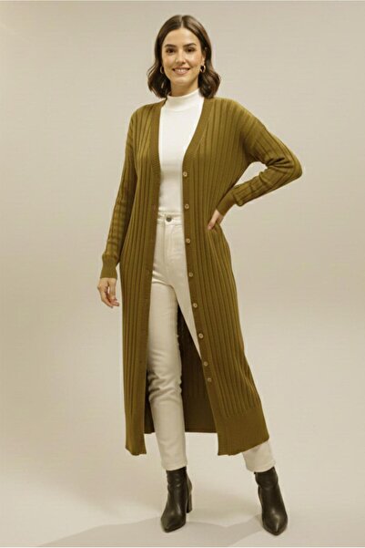 TRENDTESETTÜR كارديجان نسائي طويل أخضر (حمضي) تريكو T 7523