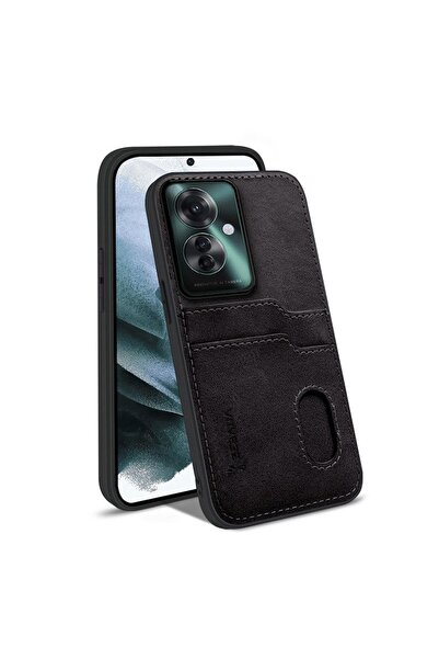 Oppo Reno11 F 5G Uyumlu Kılıf Kartlıklı Lüx Deri Kılıf Siyah