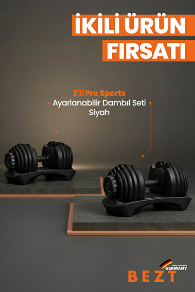 Bezt 2 li Pro Sports Ayarlanabilir Dambıl Seti (Siyah)