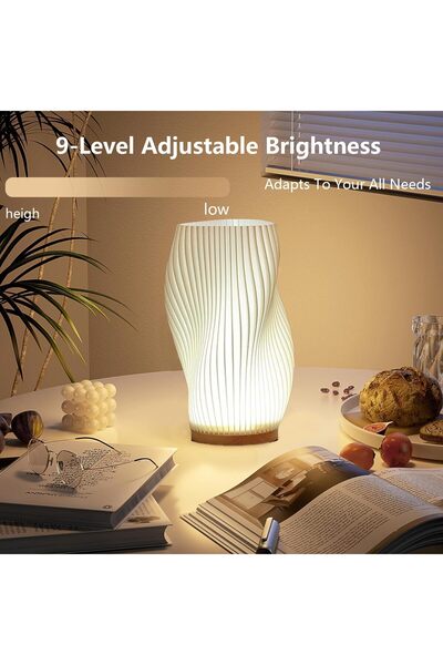 LA' PRECIOUS Exrp Bedside Lamp with Wood Base - Button Control Dimmable Nightstand Lamp