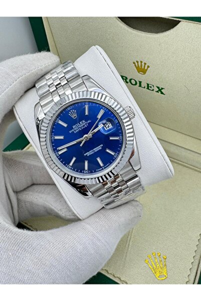 CN Men's elegant watch in blue with a full silver case