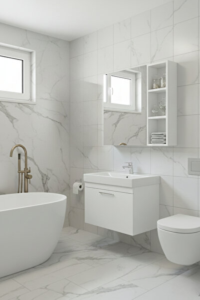 döngeldekorasyon Döngel Mobilya Banyo Dolabı Aynalı Üst Dolap