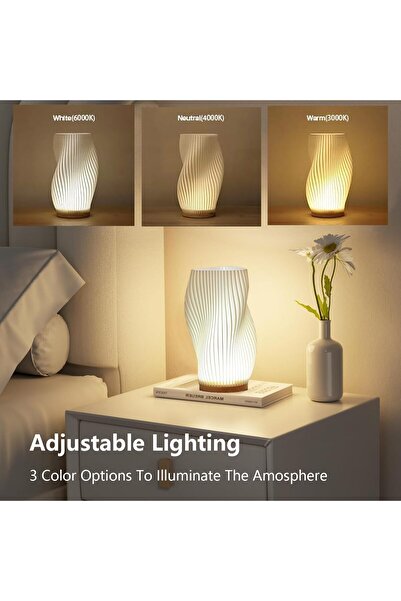 LA' PRECIOUS Bedside Lamp with Woodbase - Button Control Table Lamp for Bedroom Dimmable Nightstand Lamp wit
