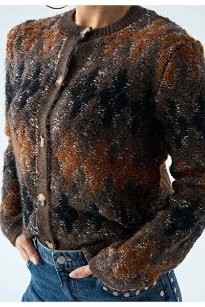 Serpirella Butik Retro Baklava Pattern Cardigan