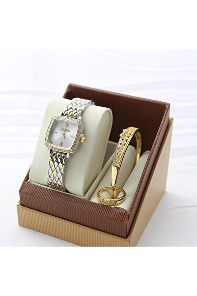 rovan ثلاثة أطقم ذهبية للسيدات: ساعات بأساور متنوعة (شبكي، وصلات، ثنائي اللون...