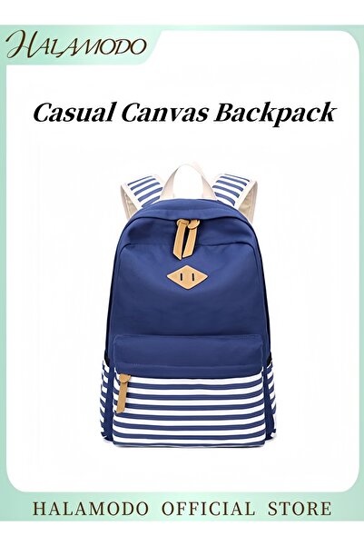 HALAMODO Casual Canvas Stripe Backpack School Bag College Backpack Large Elementary Middle High Bookbags Casu