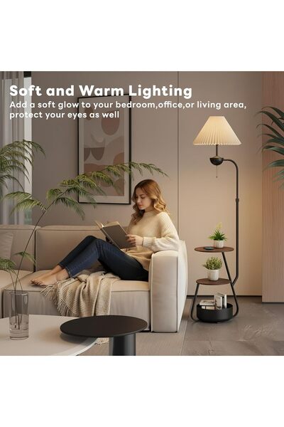 sharpdo Curved floor lamp, with 3-tier side table and storage drawer, multi-functional desk lamp for living room and bedroom, suitable for reading and decoration