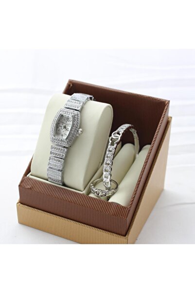 rovan Luxury silver jewelry set for women: a watch entirely encrusted with sp...