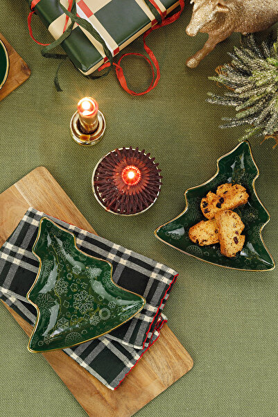 Kütahya Porselen Holyday Çam Ağacı 2 Parça 17 Cm Meze Tabağı Yeşil