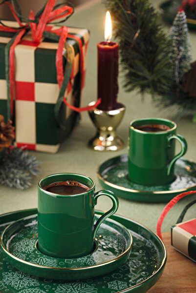 Kütahya Porselen Holyday 4 Piece Coffee Set for 2 People Green