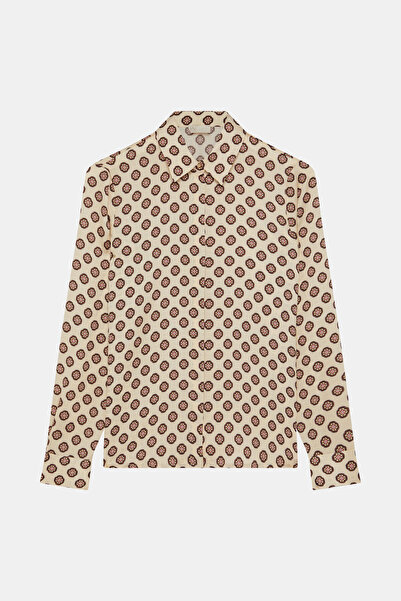 W Collection EKRU GÜL KURUSU DESENLİ BLUZ