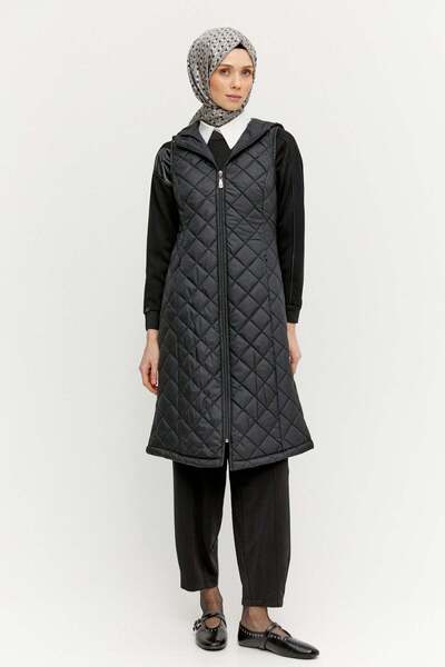 Setrms Kapüşonlu Baklava Desenli Kapitone Yelek