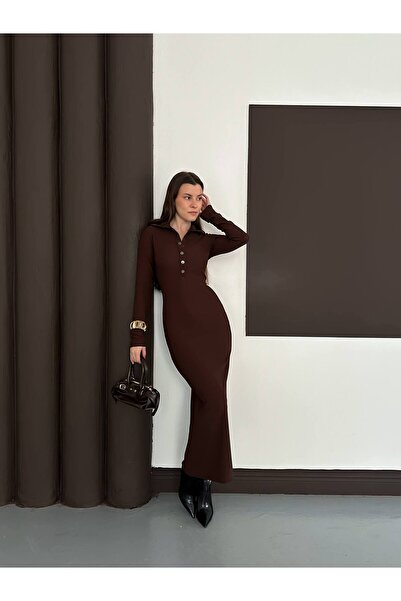 ZF BUTİK Women's Long Dress with Snap Detail