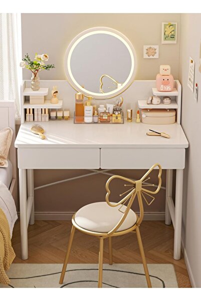 sharpdo Makeup Vanity Dressing Table with LED Mirror and 2 Drawers (White)