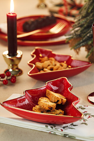 Kütahya Porselen Holyday Çam Ağacı 2 Parça 17 Cm Meze Tabağı Kırmızı