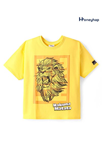 Honeyhap تي شيرت ديزني تيري نيت بأكمام قصيرة مع رسومات الأسد الملك - أصفر