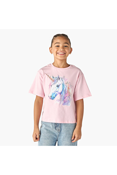 Juniors تي شيرت بطبعة جرافيك يونيكورن