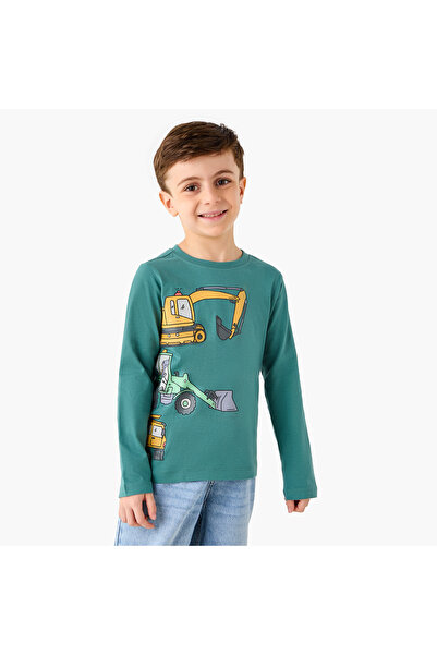 Juniors تي شيرت بطباعة مركبة بناء بأكمام طويلة