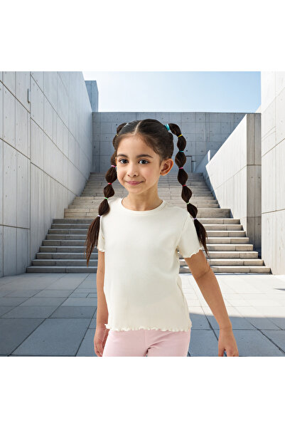 Juniors Ribbed T-shirt with Short Sleeves and Lettuce Hem