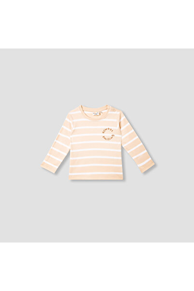 Juniors تي شيرت مخطط بطباعة شعار وأكمام طويلة