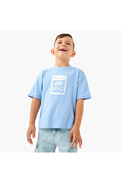 XYZ Logo Print Crew Neck T-shirt with Short Sleeves