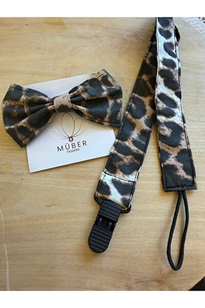Müber Tasarım Leopar desenli takım emzik askısı toka