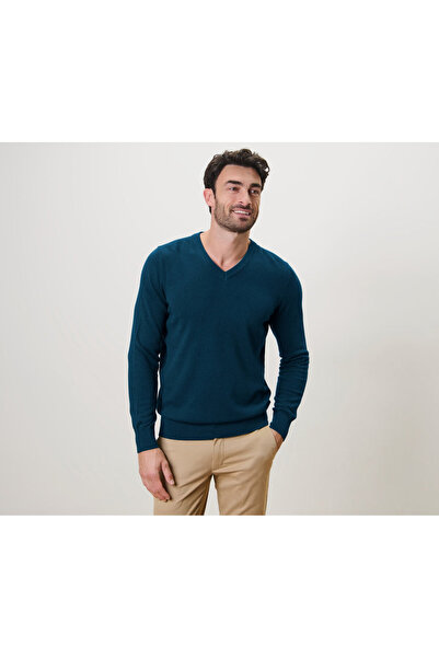 Tchibo Men's Sweater, V-Neck, Gots, Petrol