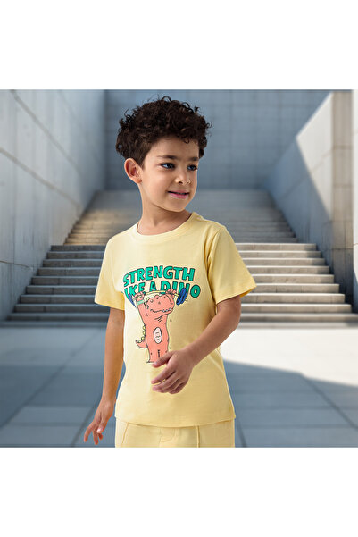 Juniors تي شيرت بطبعة ديناصور برقبة دائرية وأكمام قصيرة