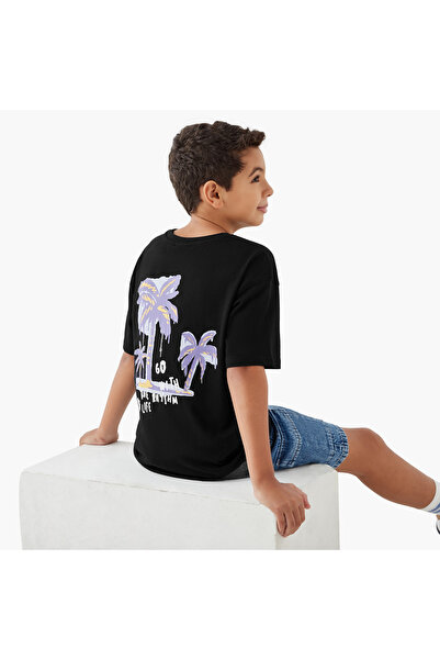 Juniors Slogan Print T-shirt with Short Sleeves