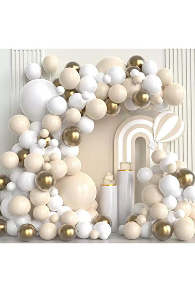 Generic مجموعة أقواس بالونات لاتكس بيضاء وذهبية وبيج مكونة من 102 قطعة لحفلات...