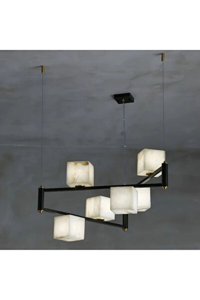 RONİSU AYDINLATMA Liora Mermer Sarkıt Avize – Modern Siyah Gövdeli, Küp Forml...