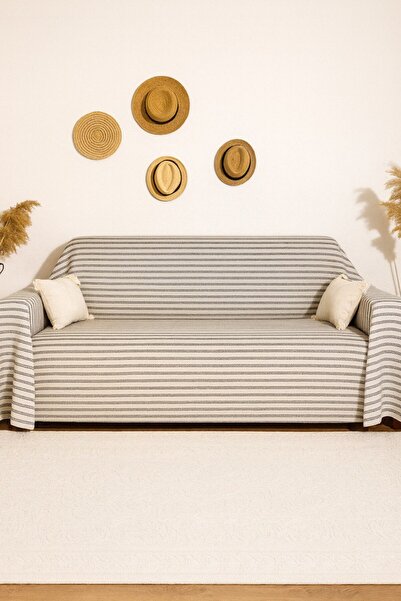 Ersperto Husa de scaun din in natural cu dungi 170x350Cm