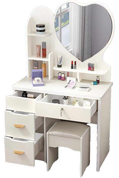 sharpdo Multifunctional Bedroom Storage Cabinet with 4 Drawers and Dressing Stool, 80 × 35 × 120 cm