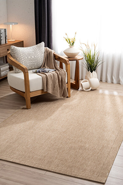 Koza Halı Fresco Soft Natural Iskandinav Yıkanabilir Bordürlü Halı Kilim Balk...