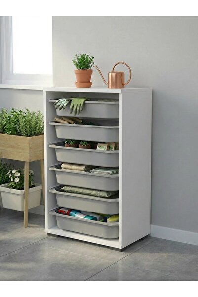 Pratico Bronz 6 Sepetli Çok Amaçlı Balkon Dolabı Organizer Gri