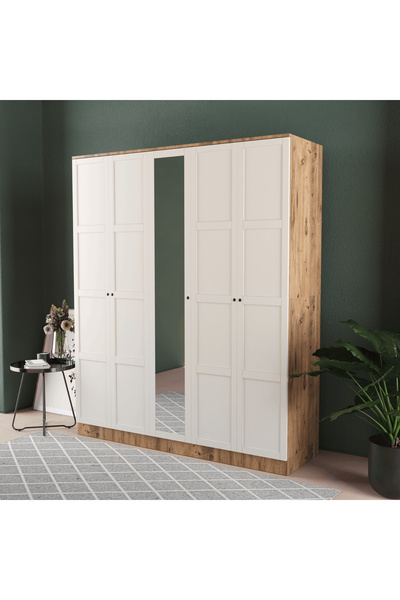 Teen & Bright TOPRAK 5 KAPAKLI EKO BAZALI GARDIROP - MDF KAPAK