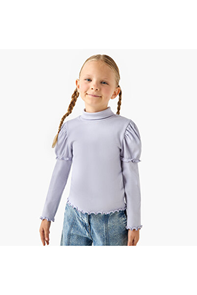 Juniors Ribbed Turtleneck Top with Long Sleeves